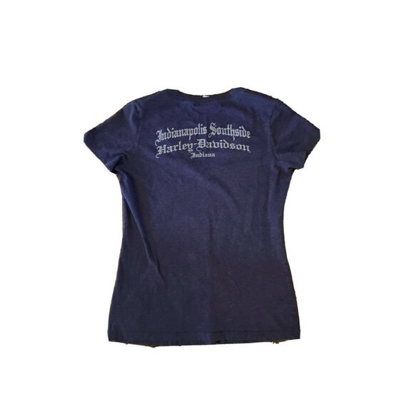 Harley Davidson Blue Short Sleeve V-Neck Top Shirt Large Indainapolis Southside - Picture 5 of 6